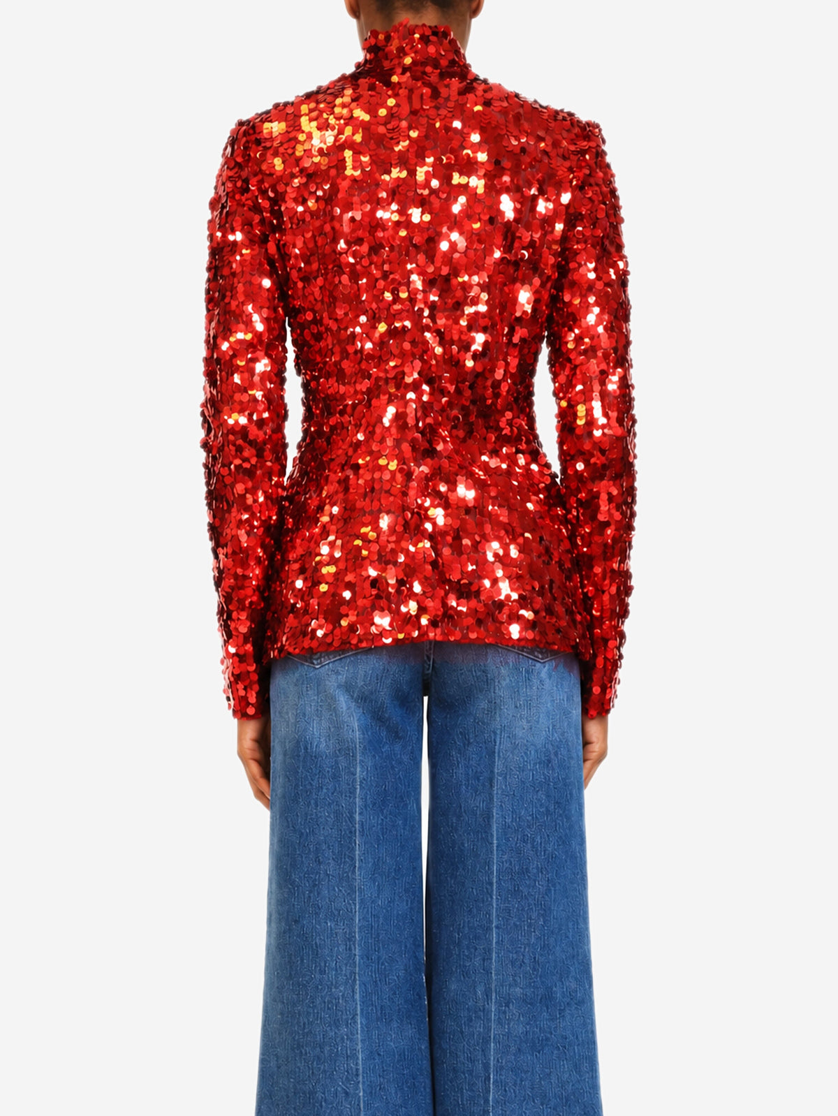 Red sequin high neck long-sleeved top - size UK 8 Tops Dolce & Gabbana 