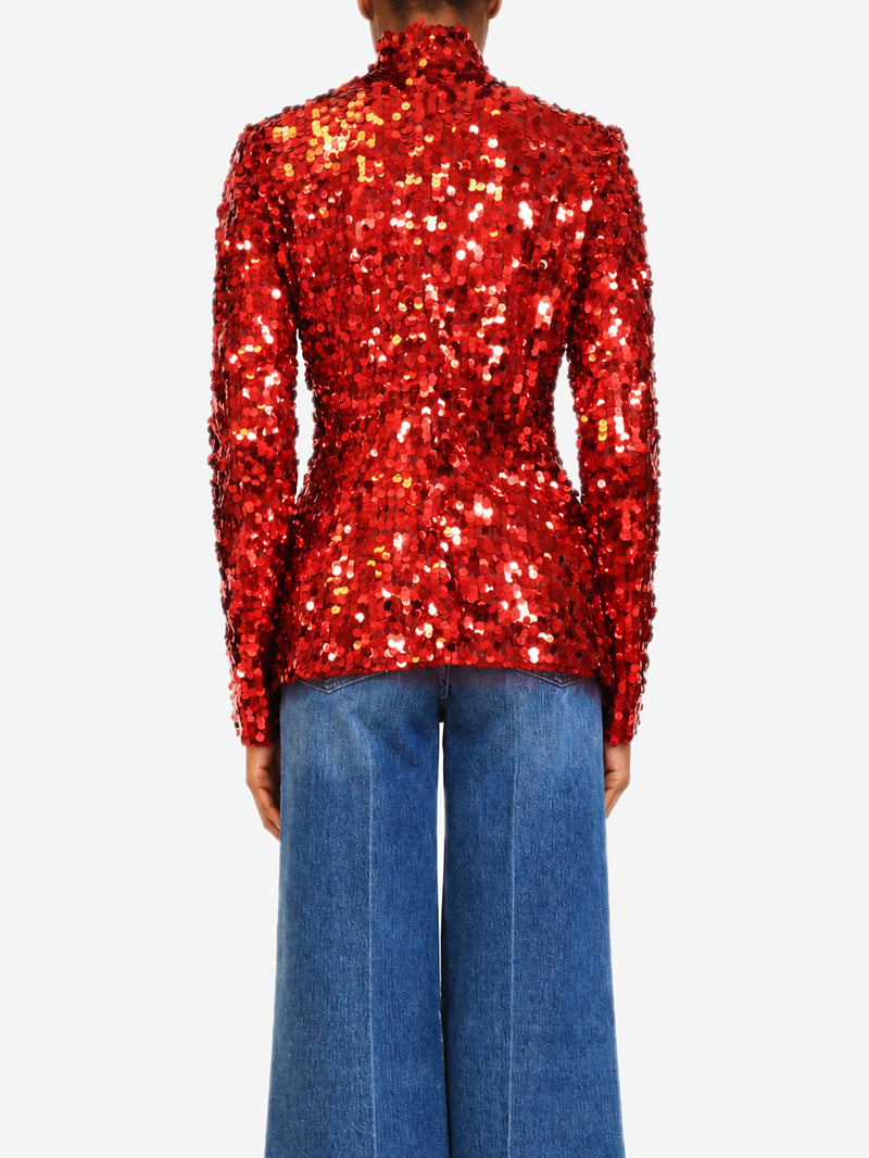 Red sequin high neck long-sleeved top - size UK 8 Tops Dolce & Gabbana 