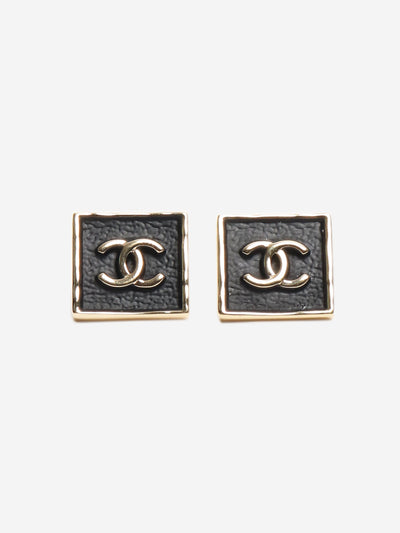 Black leather square CC studs Earrings Chanel 