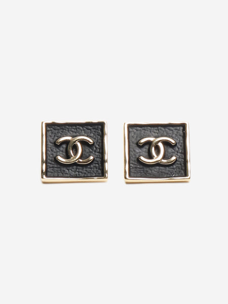 Black leather square CC studs product image