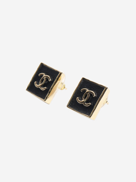 Black leather square CC studs alternate image