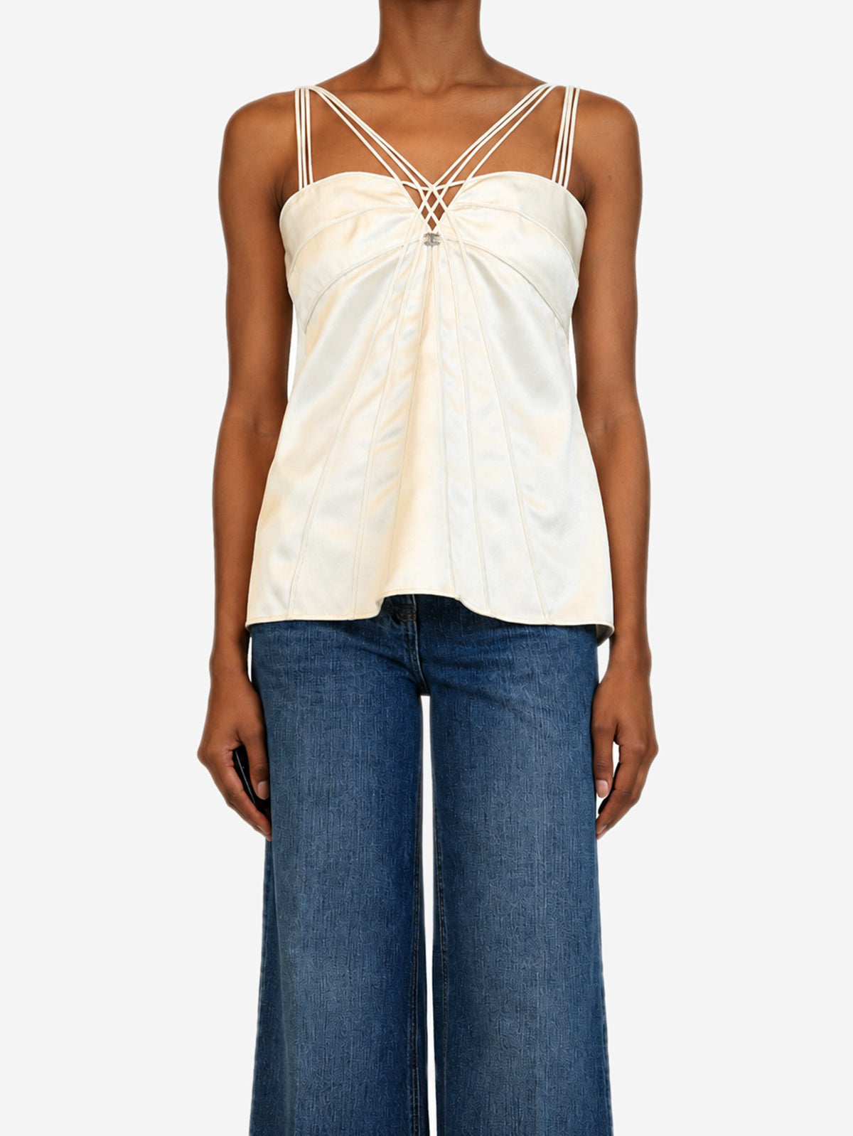 Cream silk satin camisole top - size UK 8 Tops Chanel 