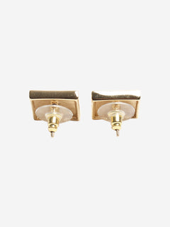 Black leather square CC studs Earrings Chanel 