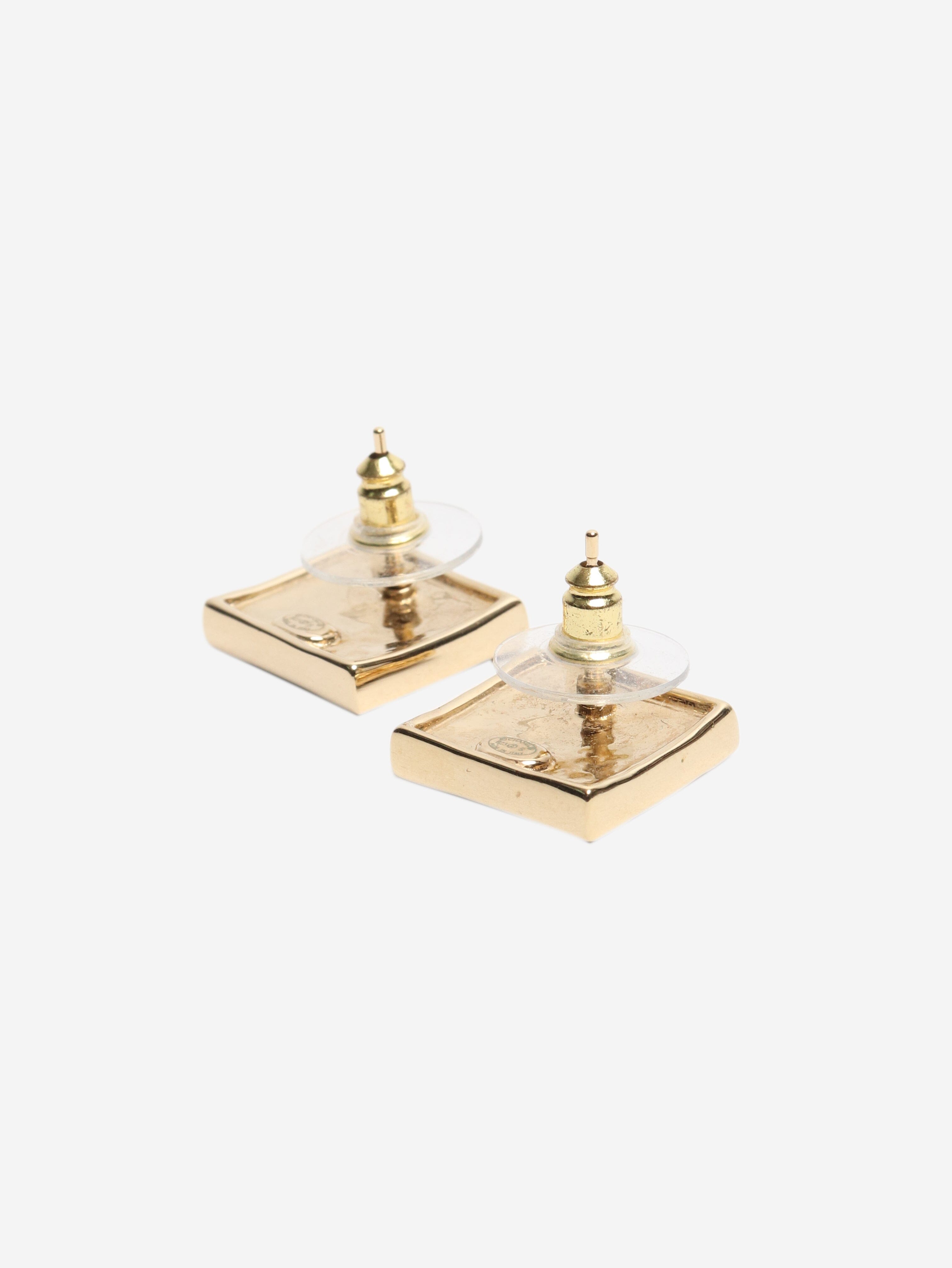 Black leather square CC studs Earrings Chanel 