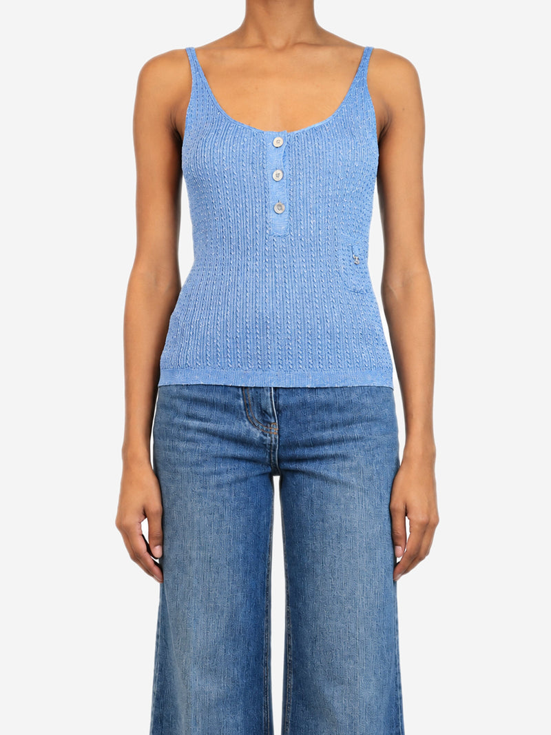 Blue lurex knit tank top - size UK 12 Tops Chanel 