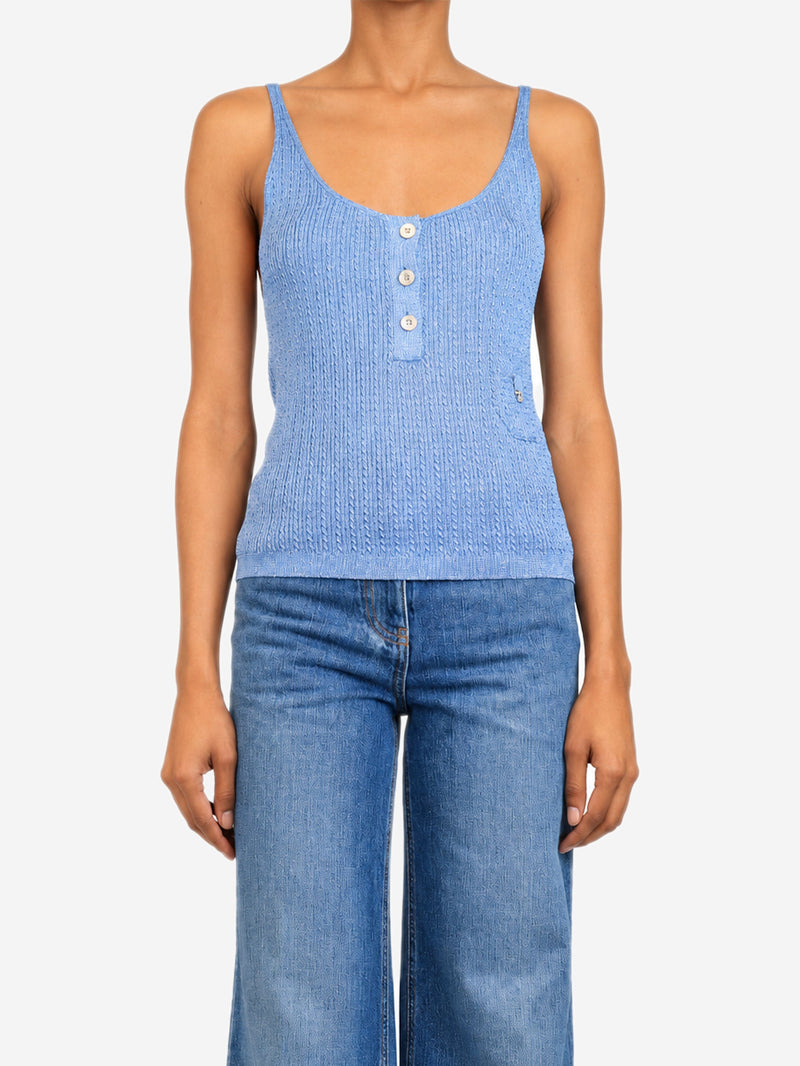 Blue lurex knit tank top - size UK 12 Tops Chanel 