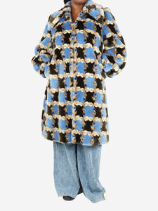 Shrimps Blue printed Hendrick faux-fur coat - size UK 14