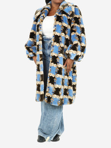 Shrimps Blue printed Hendrick faux-fur coat - size UK 14