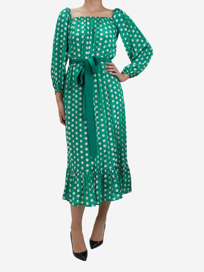 Green off-shoulder polka dot belted dress - size S Dresses Alexandra Miro