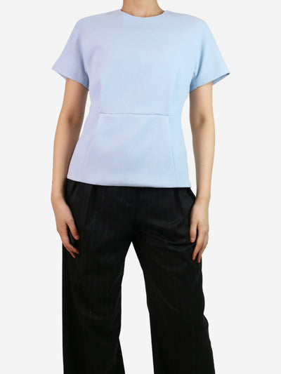 Pale blue short-sleeved crepe blouse - size UK 12 Tops Emilia Wickstead 