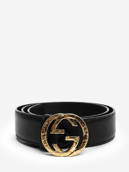 Black leather Interlocking G belt product image