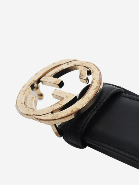Black leather Interlocking G belt alternate image
