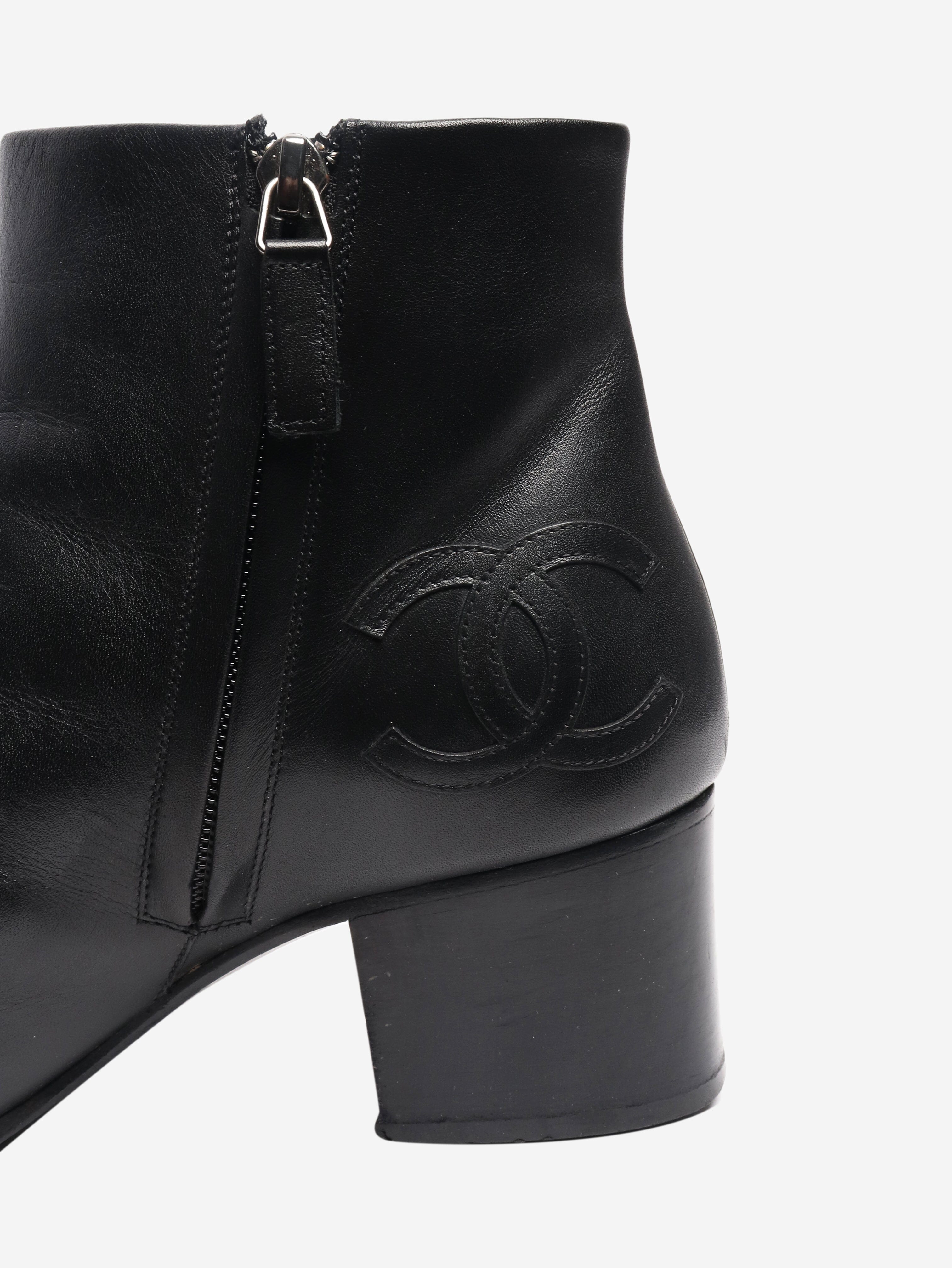 Black leather ankle boots - size EU 38 (UK 5) Boots Chanel 