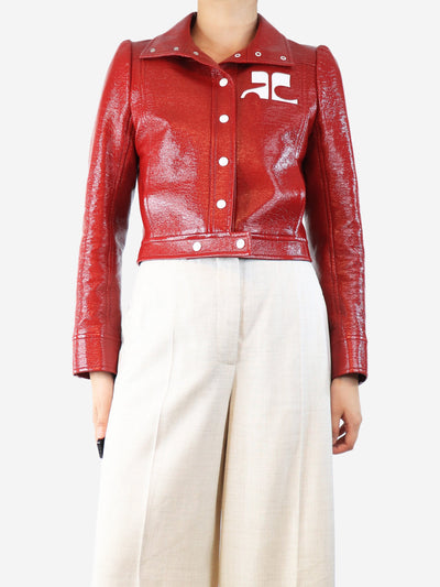 Deep red cropped faux leather jacket - size UK 10 Coats & Jackets Courreges 