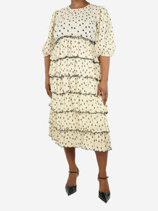 Ganni Beige and black polka dot midi dress - size UK 10