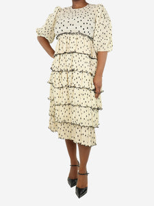 Ganni Beige and black polka dot midi dress - size UK 10