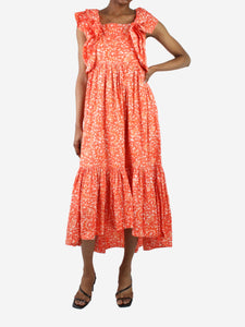 Ulla Johnson Orange sleeveless printed ruffle midi dress - size US 2