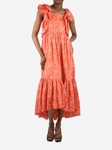 Ulla Johnson Orange sleeveless printed ruffle midi dress - size US 2