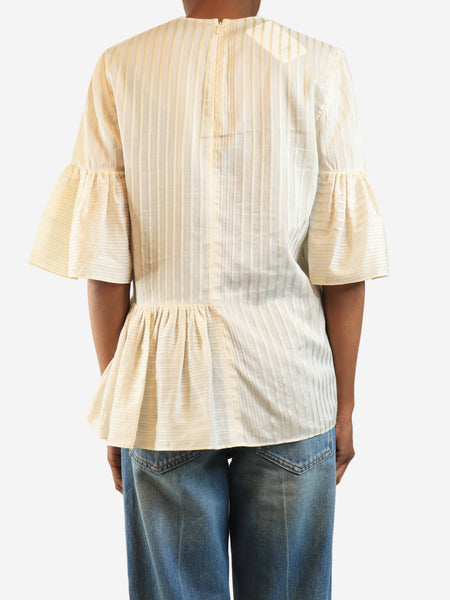 Cream and gold striped panelled top - size UK 8 alternate image