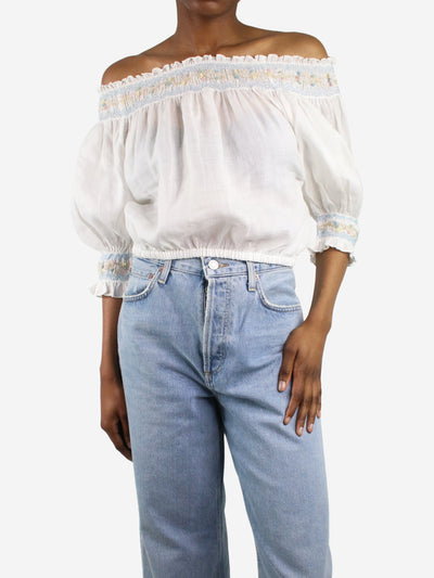 White embroidered detail off-the-shoulder top - size XS Tops Doen