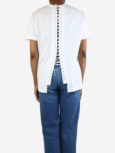 Prada White lace-back t-shirt - size UK 10