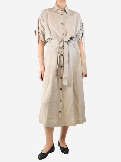Neutral belted linen-blend midi dress - size UK 8 Dresses Loewe 