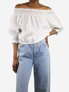 Doen White embroidered detail off-the-shoulder top - size XS