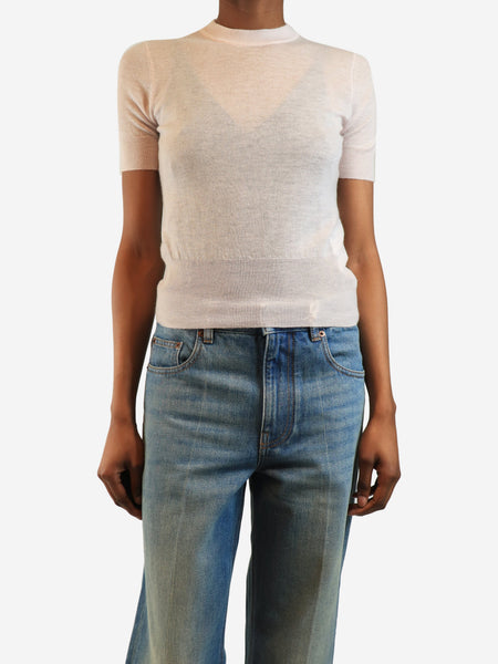 Pink short-sleeved cashmere top - size XS product image