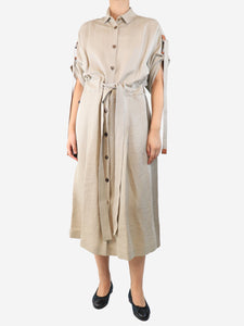 Loewe Neutral belted linen-blend midi dress - size UK 8