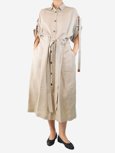 Loewe Neutral belted linen-blend midi dress - size UK 8