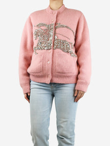 Burberry Pink padded cardigan with bejewelled logo - size S