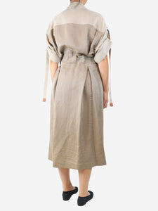 Loewe Neutral belted linen-blend midi dress - size UK 8