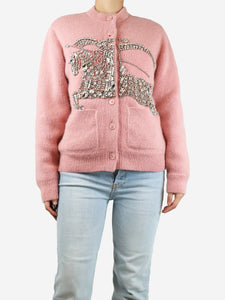 Burberry Pink padded cardigan with bejewelled logo - size S