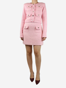 self-portrait Pink melange merino cardigan and mini skirt set - size M