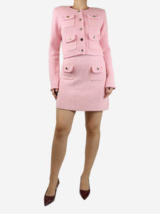 self-portrait Pink melange merino cardigan and mini skirt set - size M