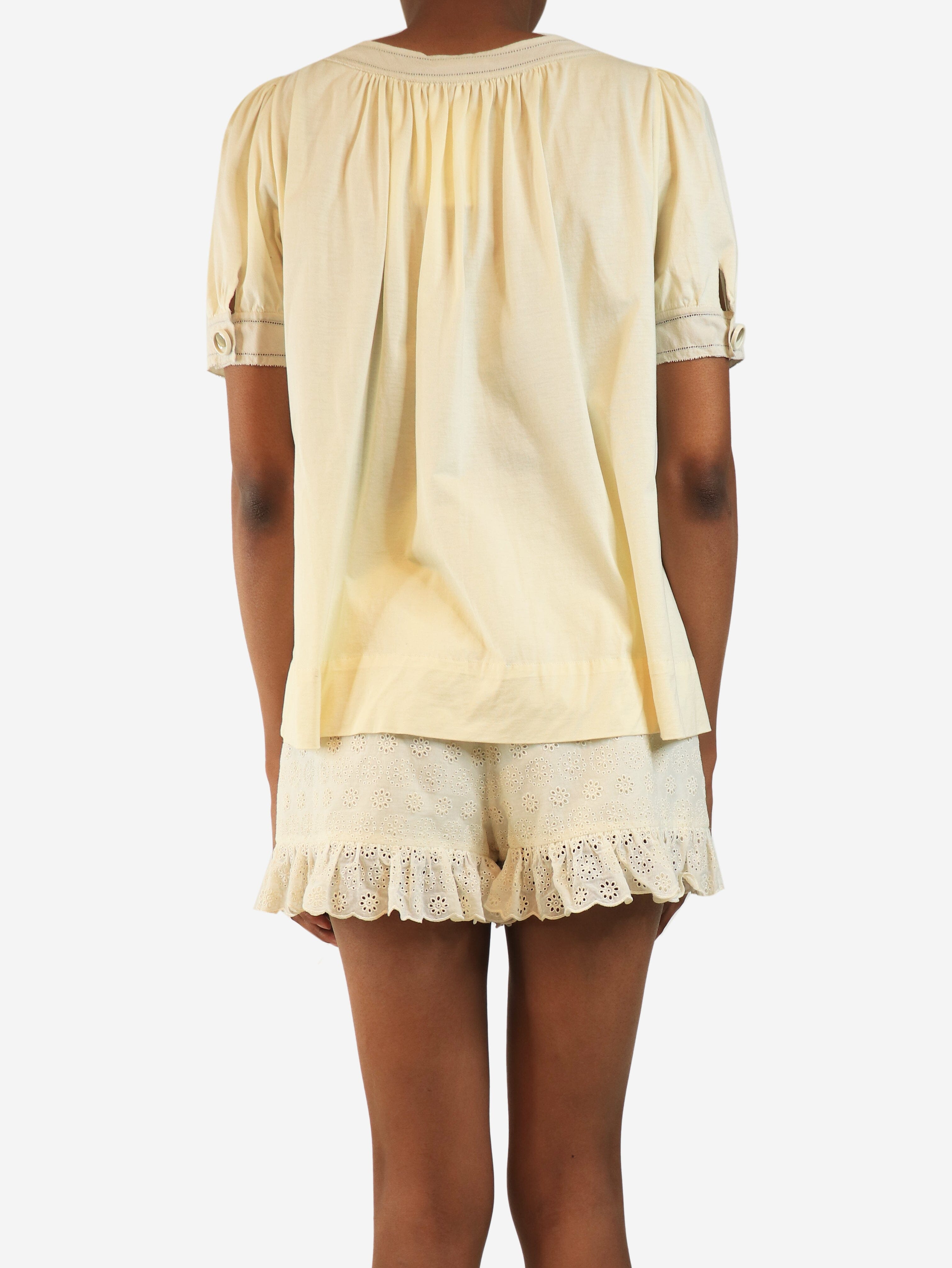 Cream short-sleeved cotton top - size S Tops Chloe 