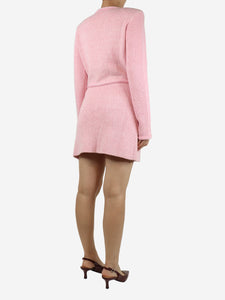 self-portrait Pink melange merino cardigan and mini skirt set - size M