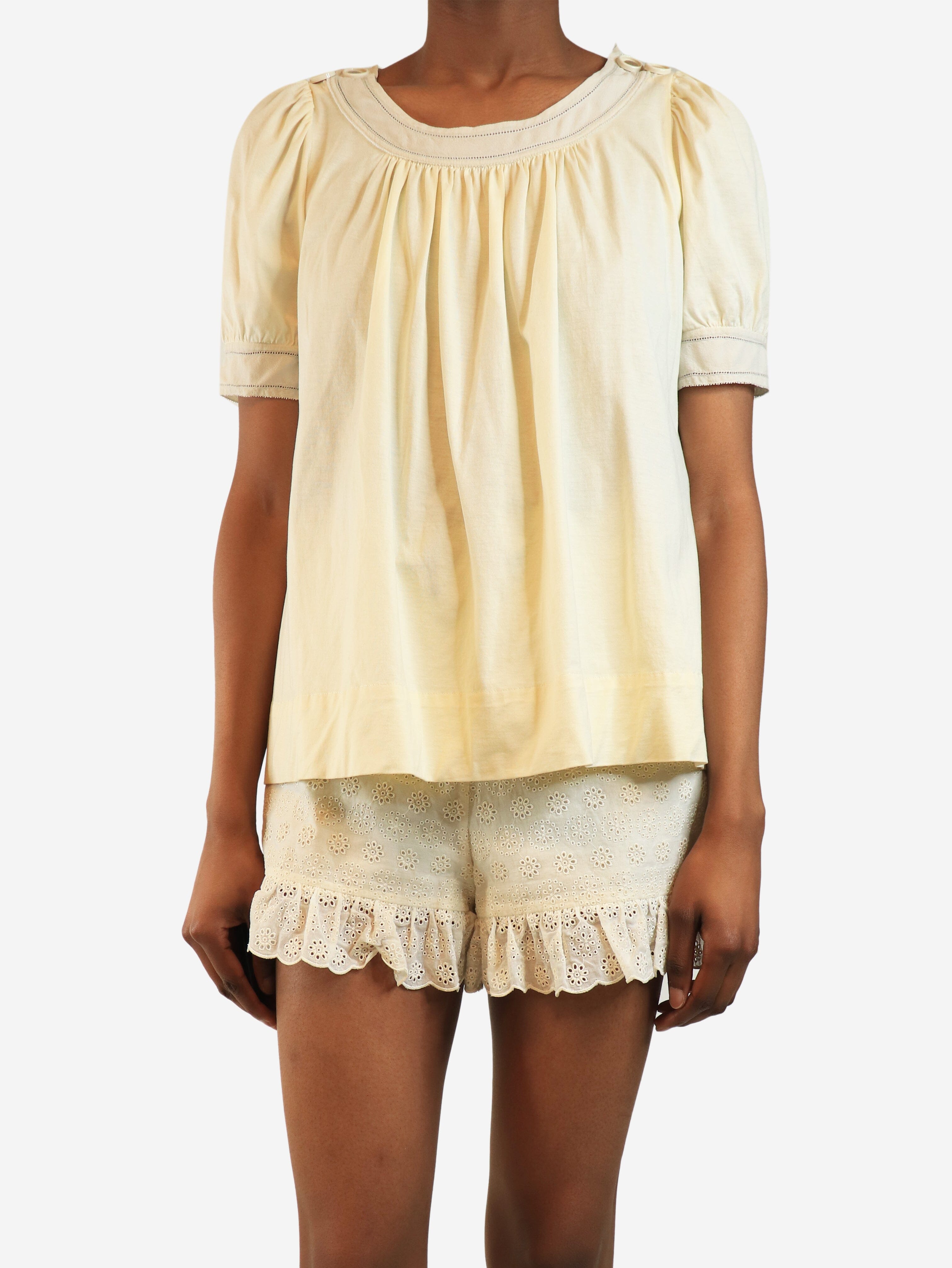 Cream short-sleeved cotton top - size S Tops Chloe 
