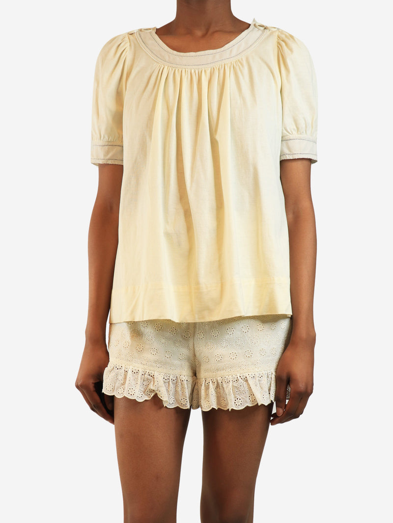 Cream short-sleeved cotton top - size S Tops Chloe 