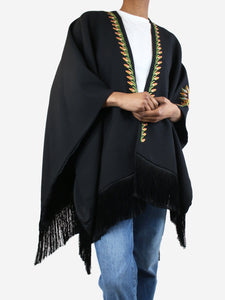 Etro Black fringed cape with embroidery - One size