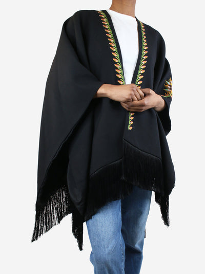 Black fringed cape with embroidery - One size Coats & Jackets Etro 