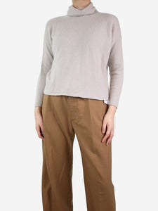 Evam Eva Light grey cashmere-blend funnel-neck jumper - size UK 8