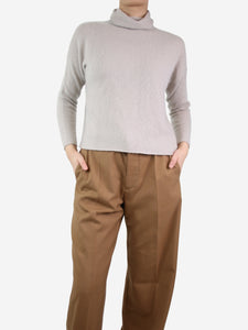Evam Eva Light grey cashmere-blend funnel-neck jumper - size UK 8
