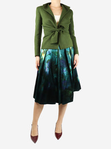 Dries Van Noten Dark green floral pleated midi skirt - size UK 8