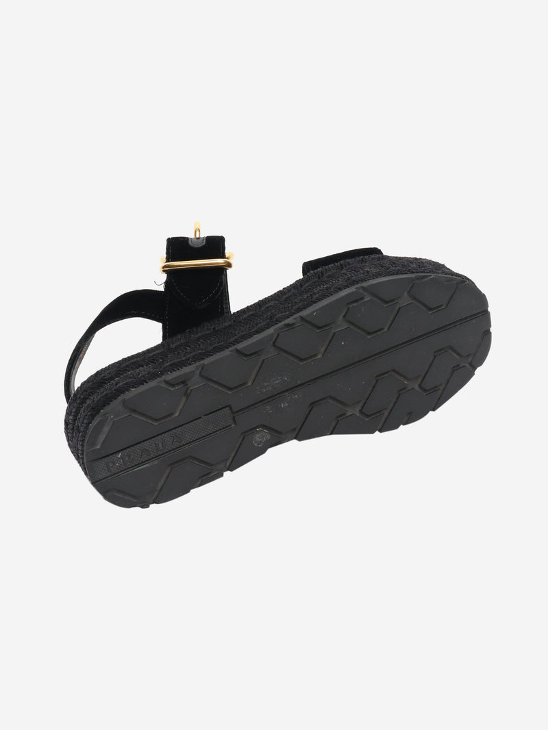 Black velvet platform sandals - size EU 37.5 Flat Sandals Prada 