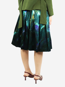 Dries Van Noten Dark green floral pleated midi skirt - size UK 8