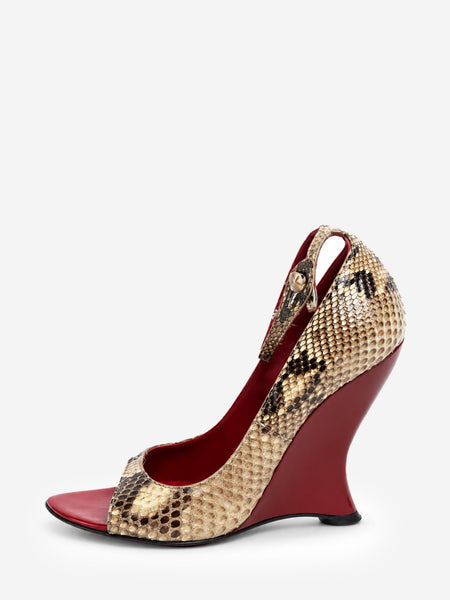 Brown vintage python wedge sandals - size EU 36 product image