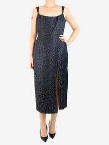 Markarian Black leopard jacquard midi dress - size UK 14