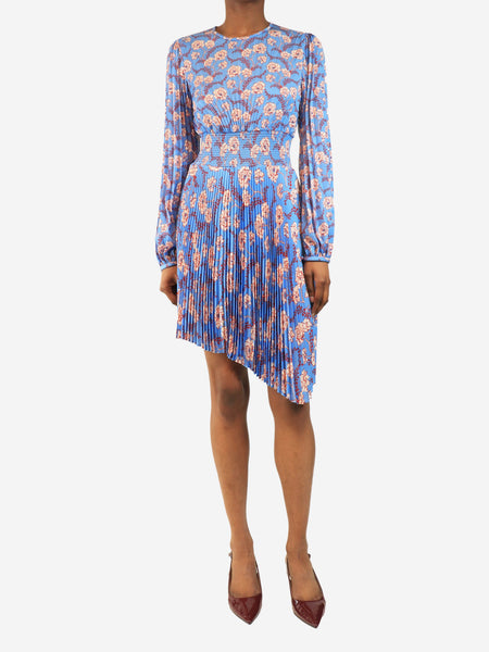 Blue floral pleated midi dress - size 6 product image
