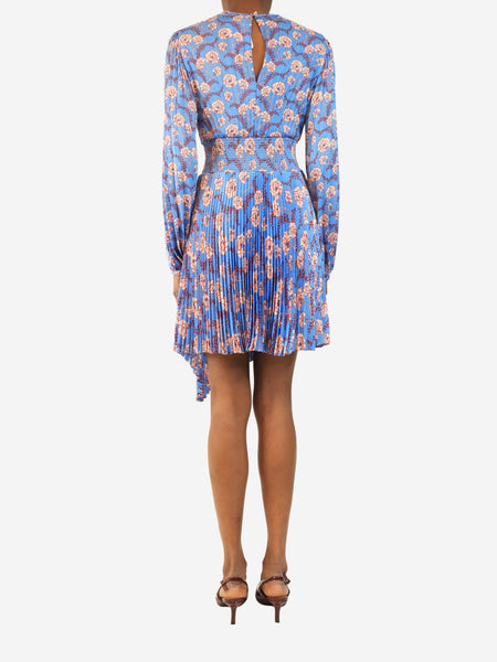 Blue floral pleated midi dress - size 6 alternate image